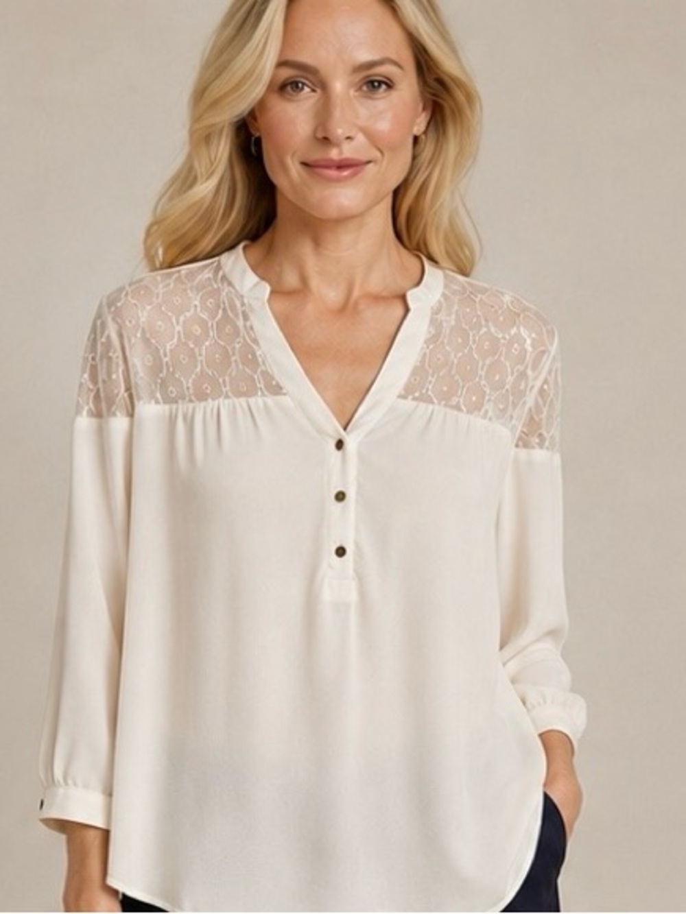 Anthropologie Ivory Sheer Yoke Blouse (Label Removed) | Medium